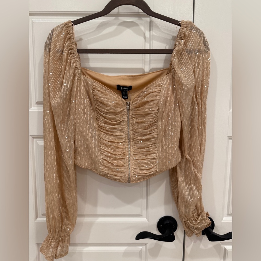 Privy Shimmering Gold Ruched Blouse